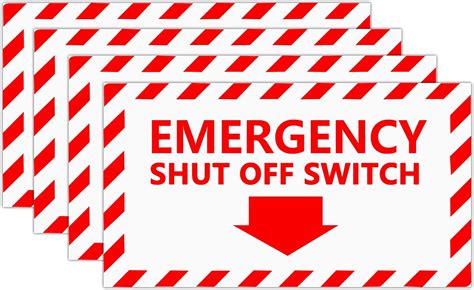 Emergency Shut Off Switch Sign,5x3 Inch 10 Pack Vinyl for 